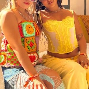 Urban Outfitters Yellow Lace Corset Top